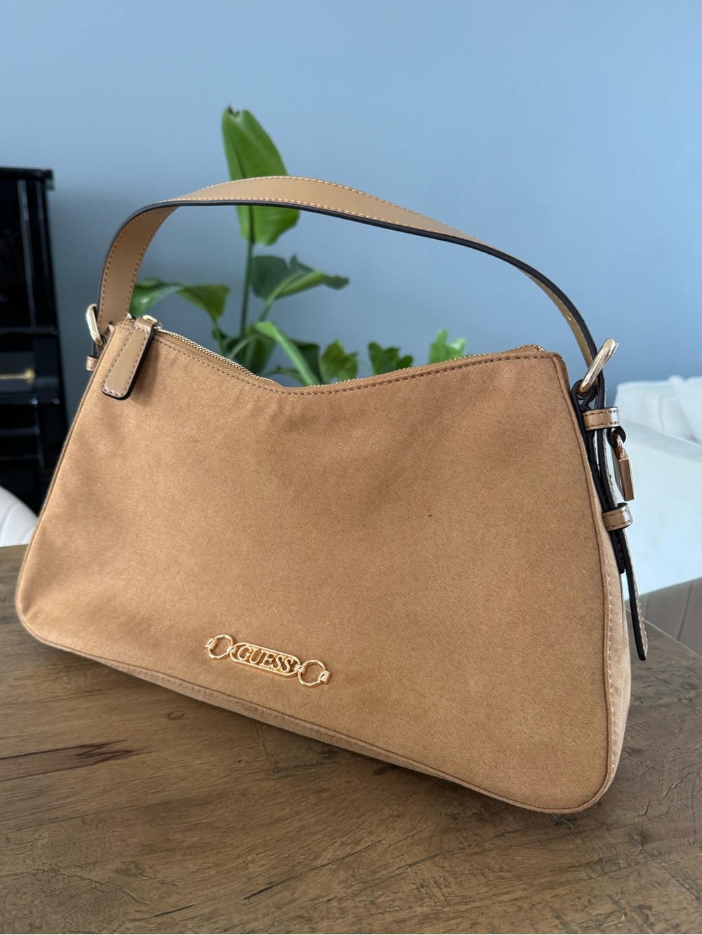 New GUESS Tan Suede Shoulder Bag